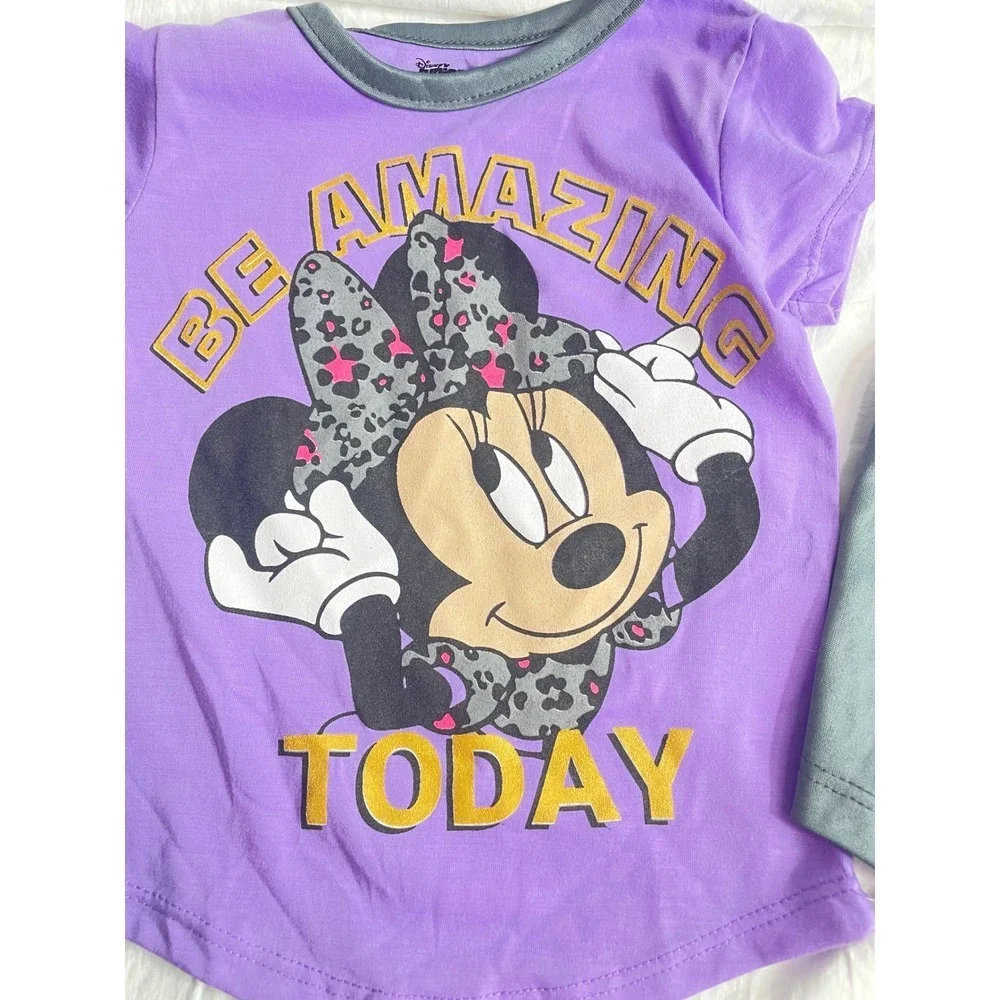 Disney Minnie Mouse Toddler Girls Purple T Shirt Shorts Set Be Amazing Today 3T